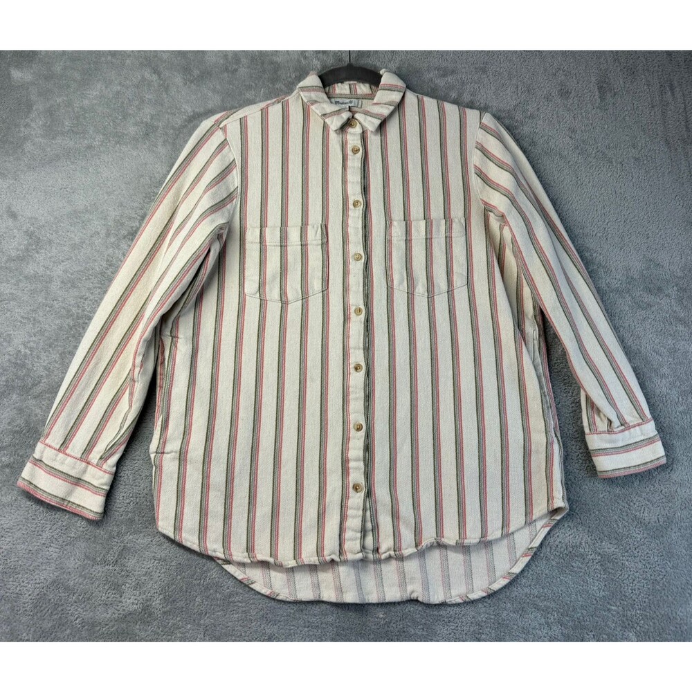 Madewell Shirt Women's Extra Small White Flannel Oversized Stripped Pockets Top